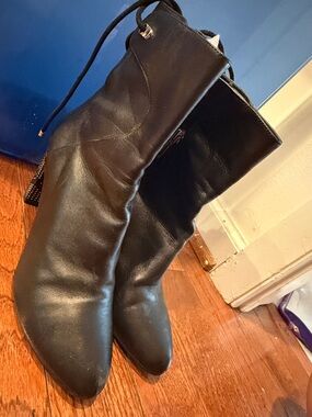 Dior Black Leather Mid-Calf Lace-Up Heeled Boots